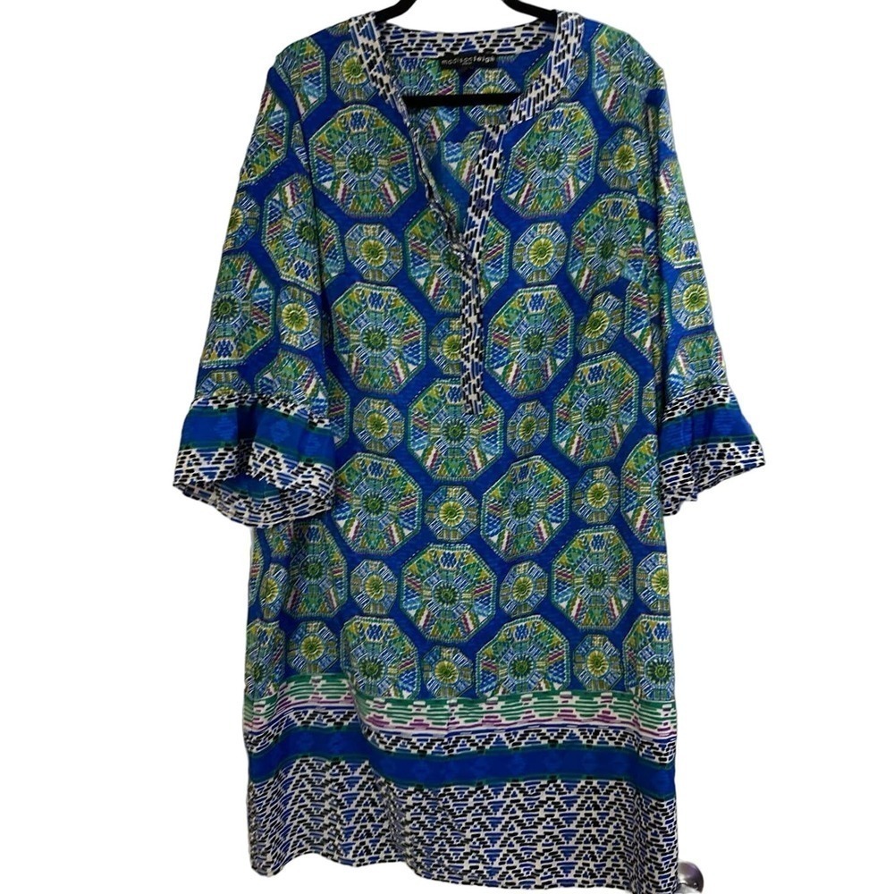 Madison Leigh Blue Green Loose Kaleidoscope Print Dress 16W